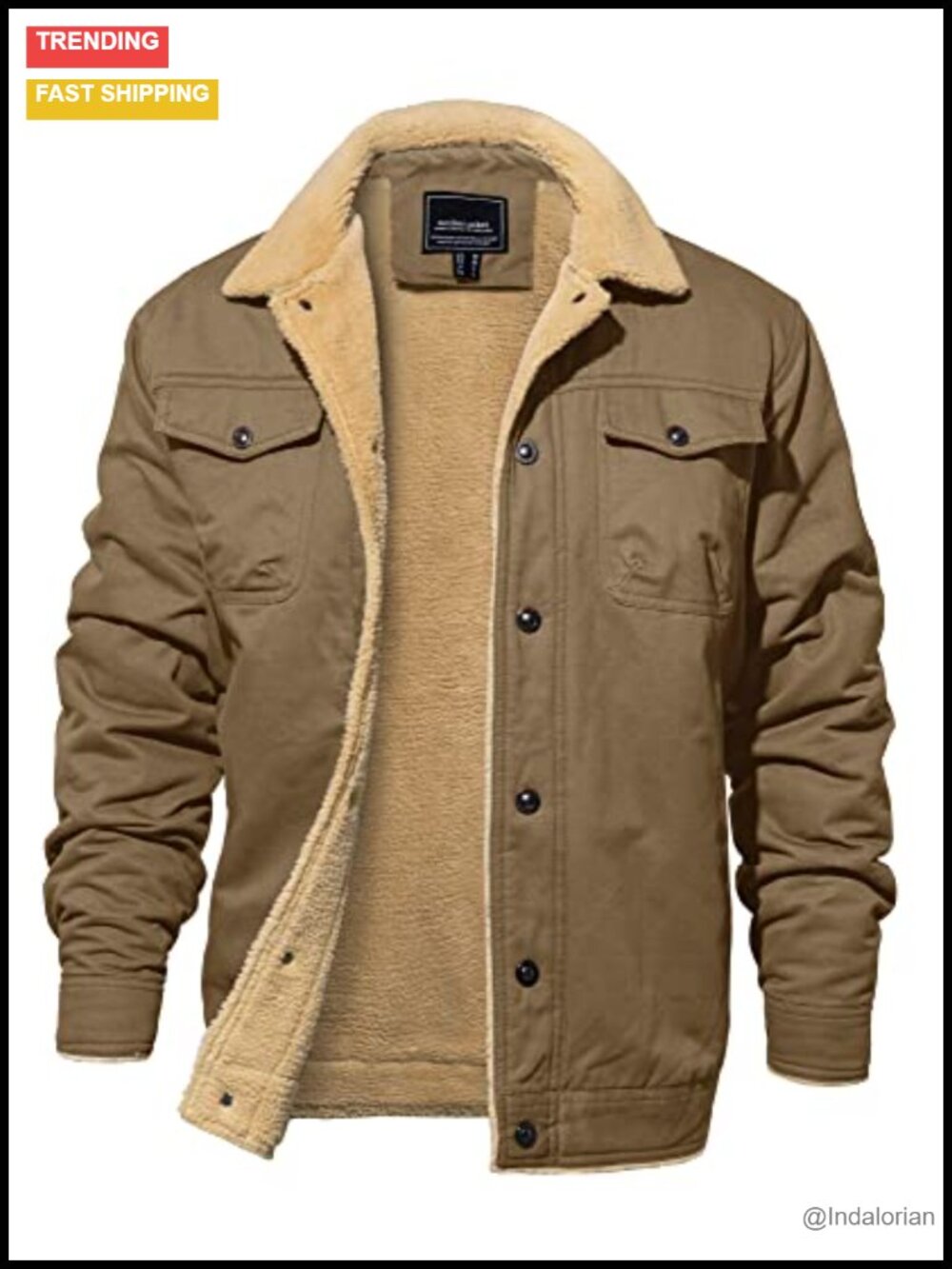 Men's Winter Fleece Lined Cotton Cargo Jacket with Pockets